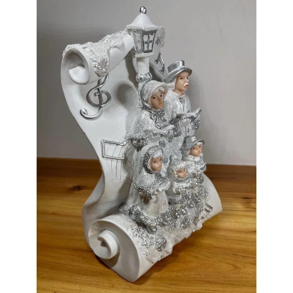 Vintage White Music Box Christmas Carolers Scroll Sheet Paper Sparkle